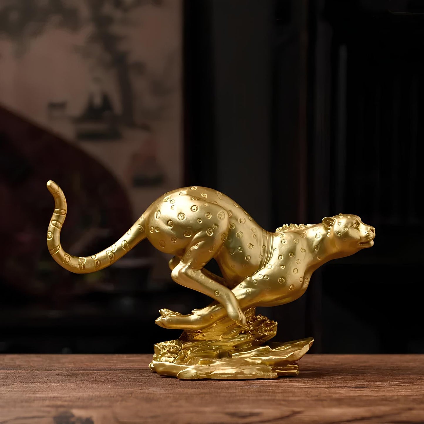 Golden Leopard Resin Statue Figurine