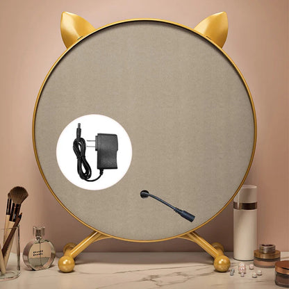 Smart LED Makeup Mirror with Touch Control – Cat-Ear Lighted Vanity Mirror for Bedroom, Desk & Dressing Table