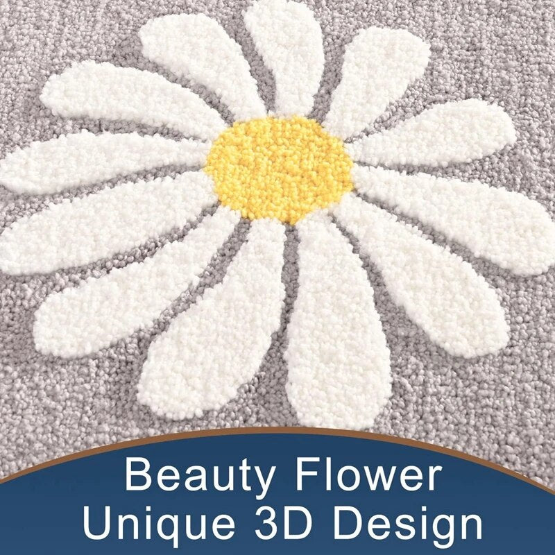 Daisy Flower Non-Slip Absorbent Microfiber Bathroom Mat – Soft, Stylish, and Safe for Your Bathroom