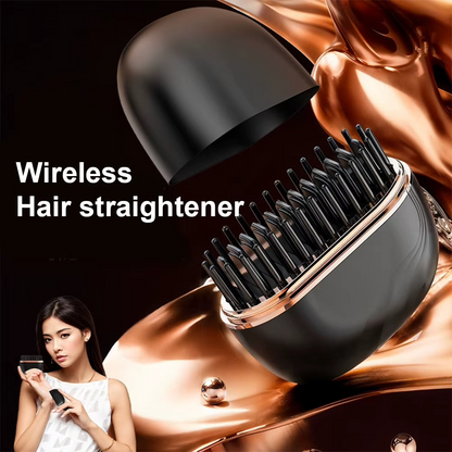 Mini Rechargeable Hair Straightener Brush – Cordless USB Portable Anti-Scald Styling Comb
