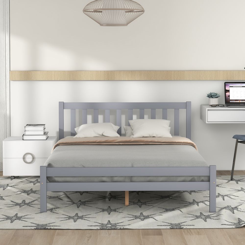 White Grey Solid Wood Double Bed Frame