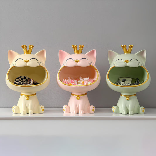 Fortune Crown Big Mouth Cat Entrance Key Storage Tray Decorative Ornament (pastel colours)