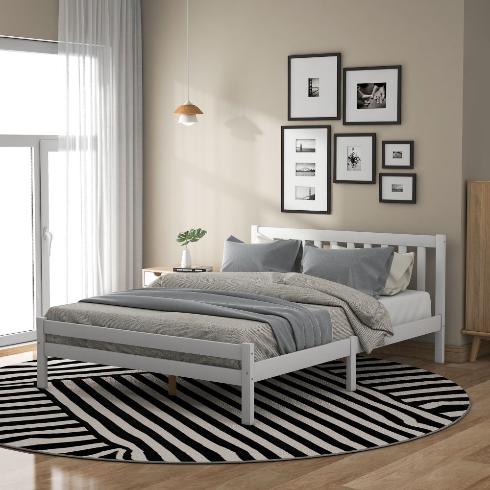 White Grey Solid Wood Double Bed Frame