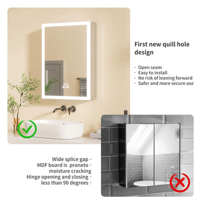 LUVODI Bathroom Mirror Cabinet with LED Light, Time Digital Display, Dimmable, Anti-fog, Touch Sensor and Paper Extraction Port