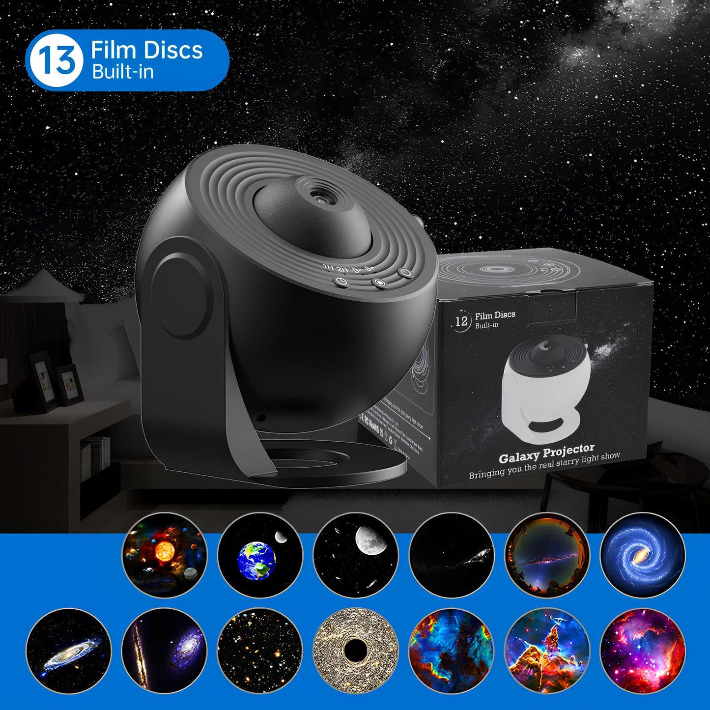 Night Light Galaxy Projector Starry Sky Projector 360° Rotate Planetarium Lamp Bedroom