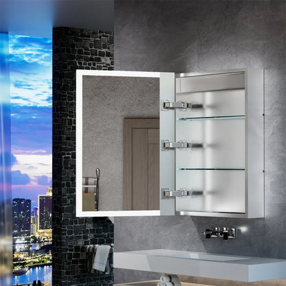 LUVODI Bathroom Mirror Cabinet with LED Light, Time Digital Display, Dimmable, Anti-fog, Touch Sensor and Paper Extraction Port