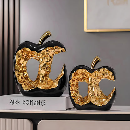 Gold-plated Hollow Apple Ceramic Sculpture Ornament