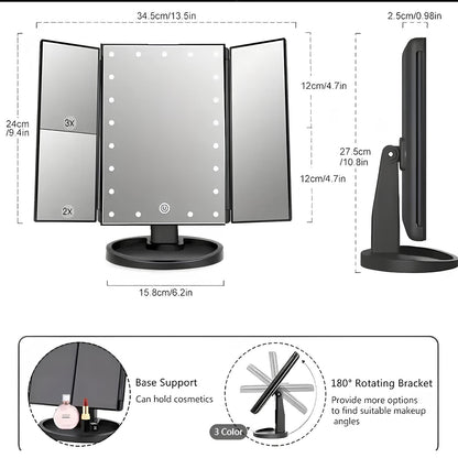 LED Makeup Mirror 1/2/3X Magnifying, 180° Rotation, 22 LED Lights