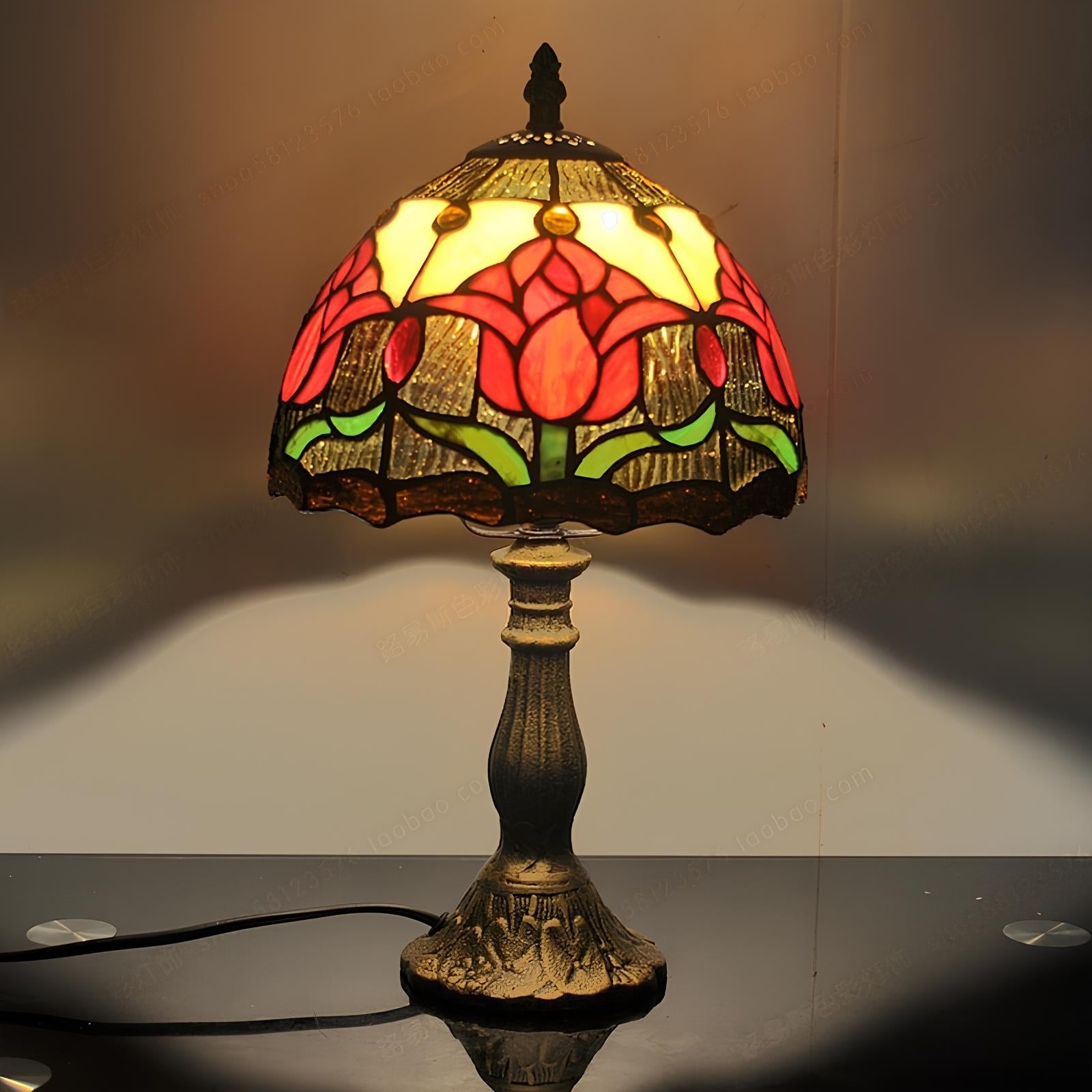 American Tulip Tiffany Style Stained Glass Table Bedroom Lamp - Homevalley.co.uk
