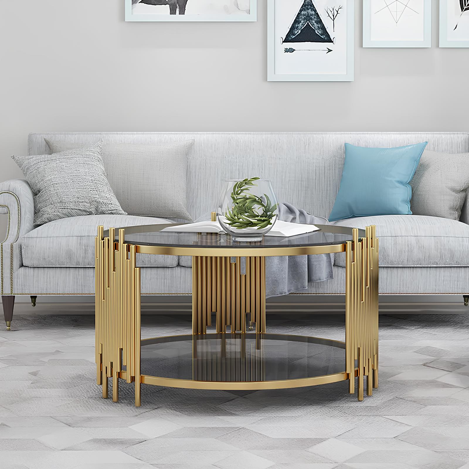 Black and Gold Round Coffee Table - Homevalley.co.uk