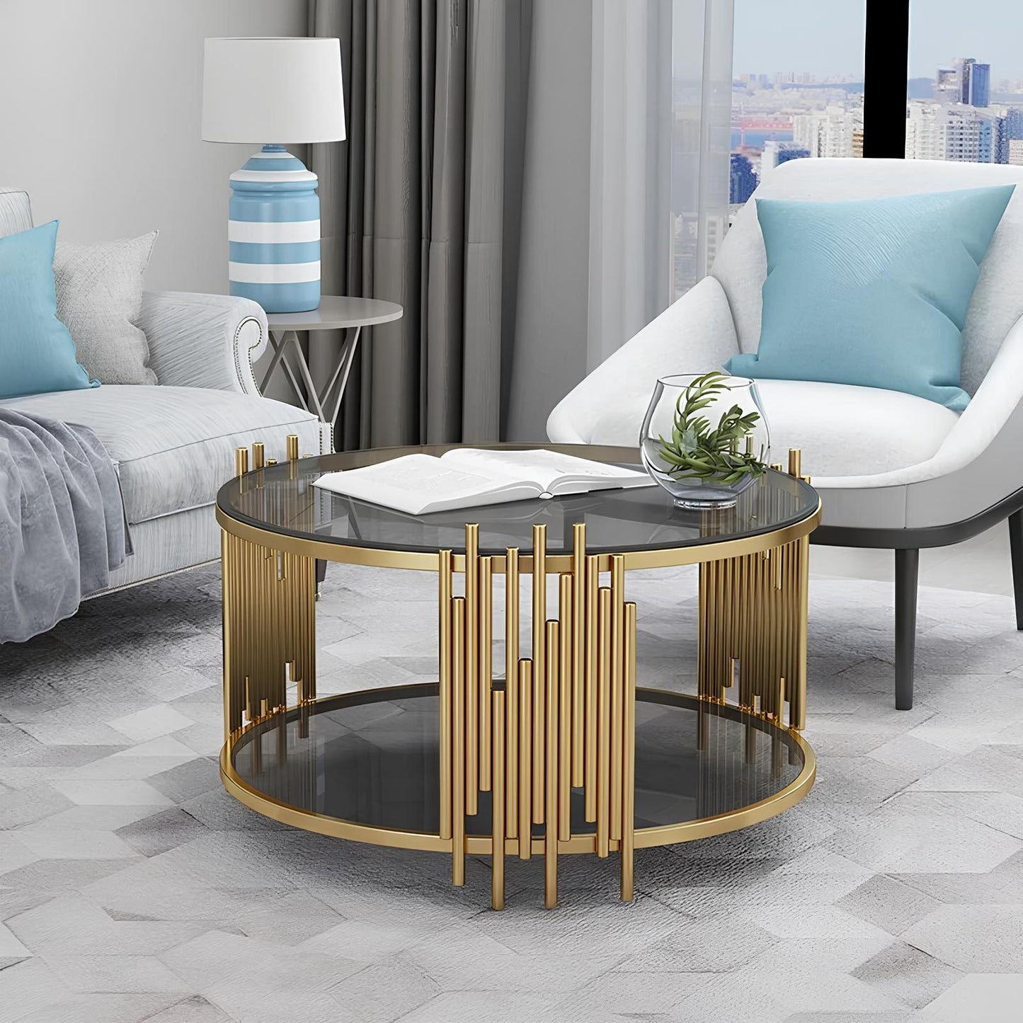 Black and Gold Round Coffee Table - Homevalley.co.uk