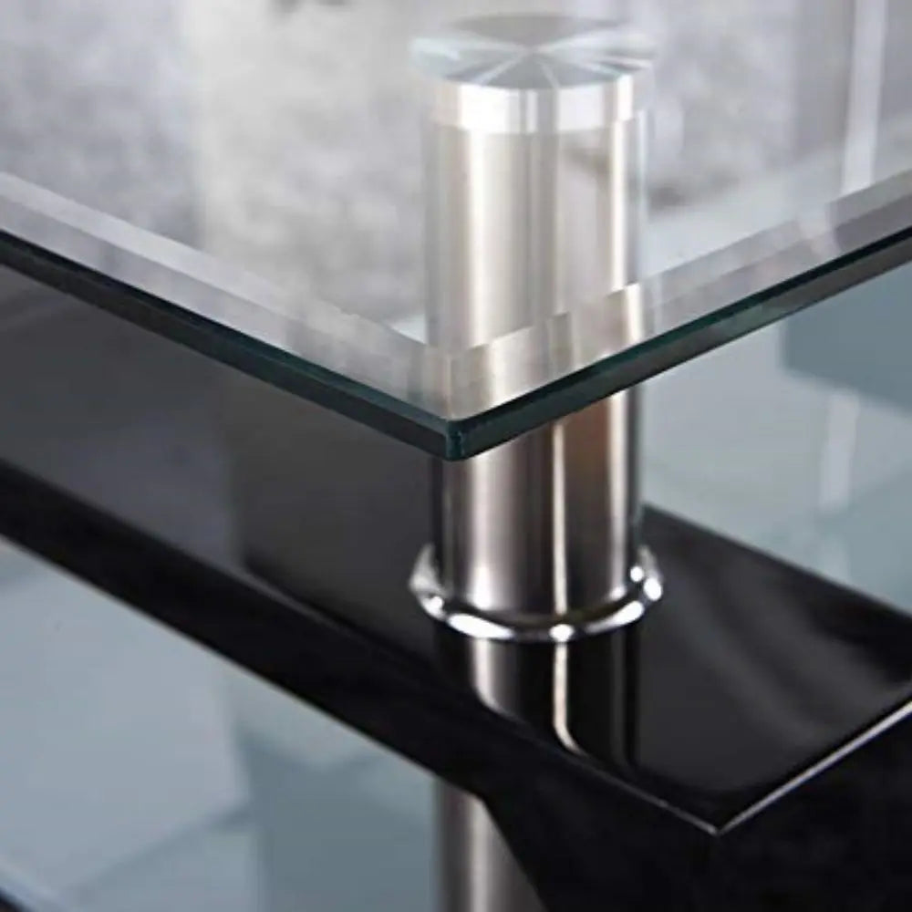Black Glass Modern Rectangle Coffee Table With Lower Shelf - Homevalley.co.uk