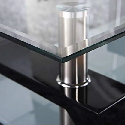 Black Glass Modern Rectangle Coffee Table With Lower Shelf - Homevalley.co.uk