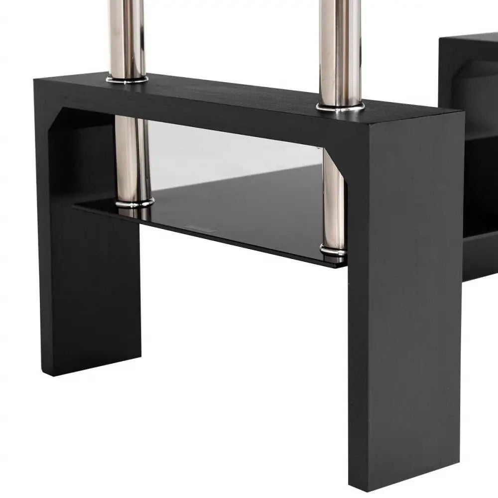 Black Glass Modern Rectangle Coffee Table With Lower Shelf - Homevalley.co.uk