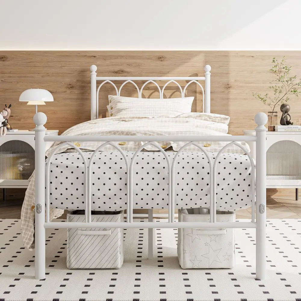 Black or White Metal Single Bed Frame Size 90 x 200 cm - Homevalley.co.uk