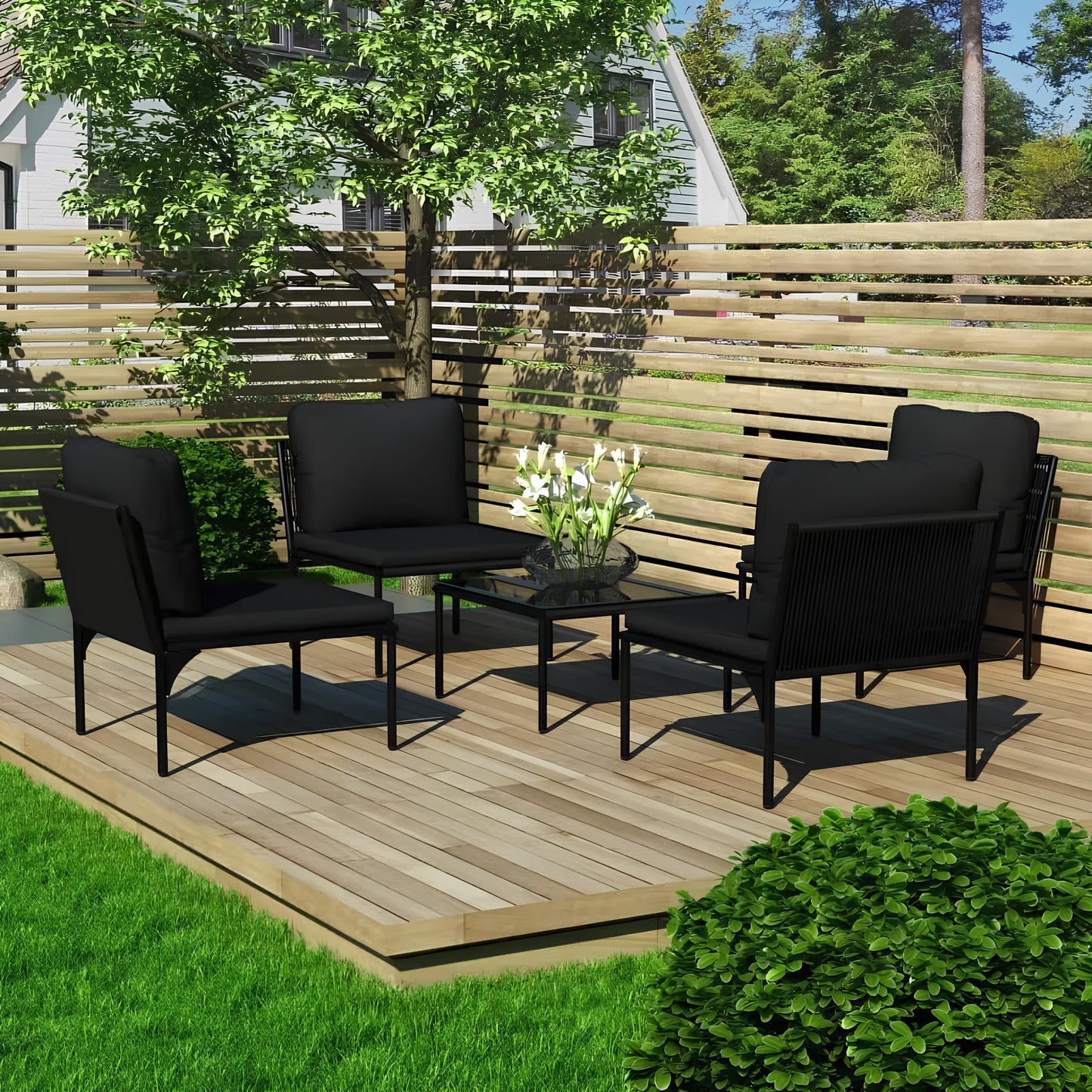 Black PVC Rattan Garden Furniture Set - Homevalley.co.uk