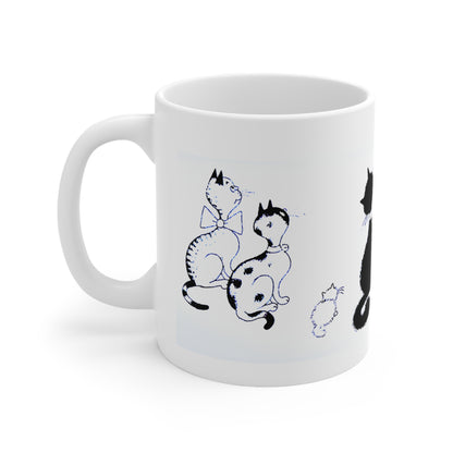 Cats White Ceramic Coffee Mug, Cat and Kittens Tea Cup, Animal Lovers Coffee Cup, Gift for Her, Mother's Day, 11oz - Homevalley.co.uk