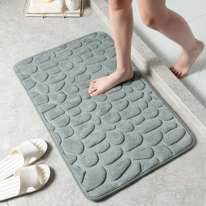 Cobblestone Embossed Non-Slip Memory Foam Bath Mat – Soft, Absorbent, and Stylish for Your Bathroom - Homevalley.co.uk