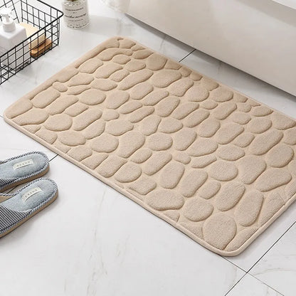 Cobblestone Embossed Non-Slip Memory Foam Bath Mat – Soft, Absorbent, and Stylish for Your Bathroom - Homevalley.co.uk