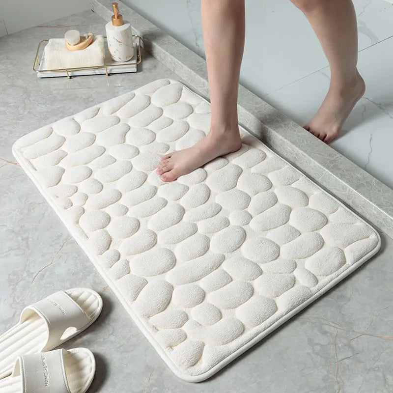 Cobblestone Embossed Non-Slip Memory Foam Bath Mat – Soft, Absorbent, and Stylish for Your Bathroom - Homevalley.co.uk