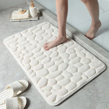 Cobblestone Embossed Non-Slip Memory Foam Bath Mat – Soft, Absorbent, and Stylish for Your Bathroom - Homevalley.co.uk