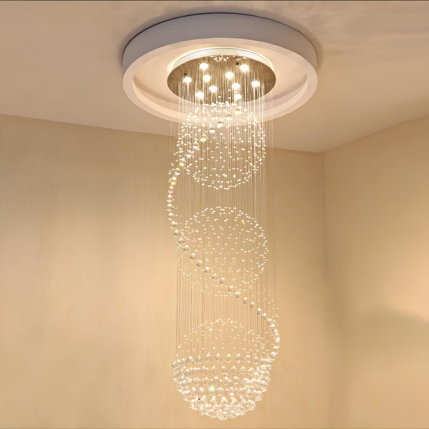 Crystal Spiral Ball Raindrop Staircase Chandelier - Homevalley.co.uk