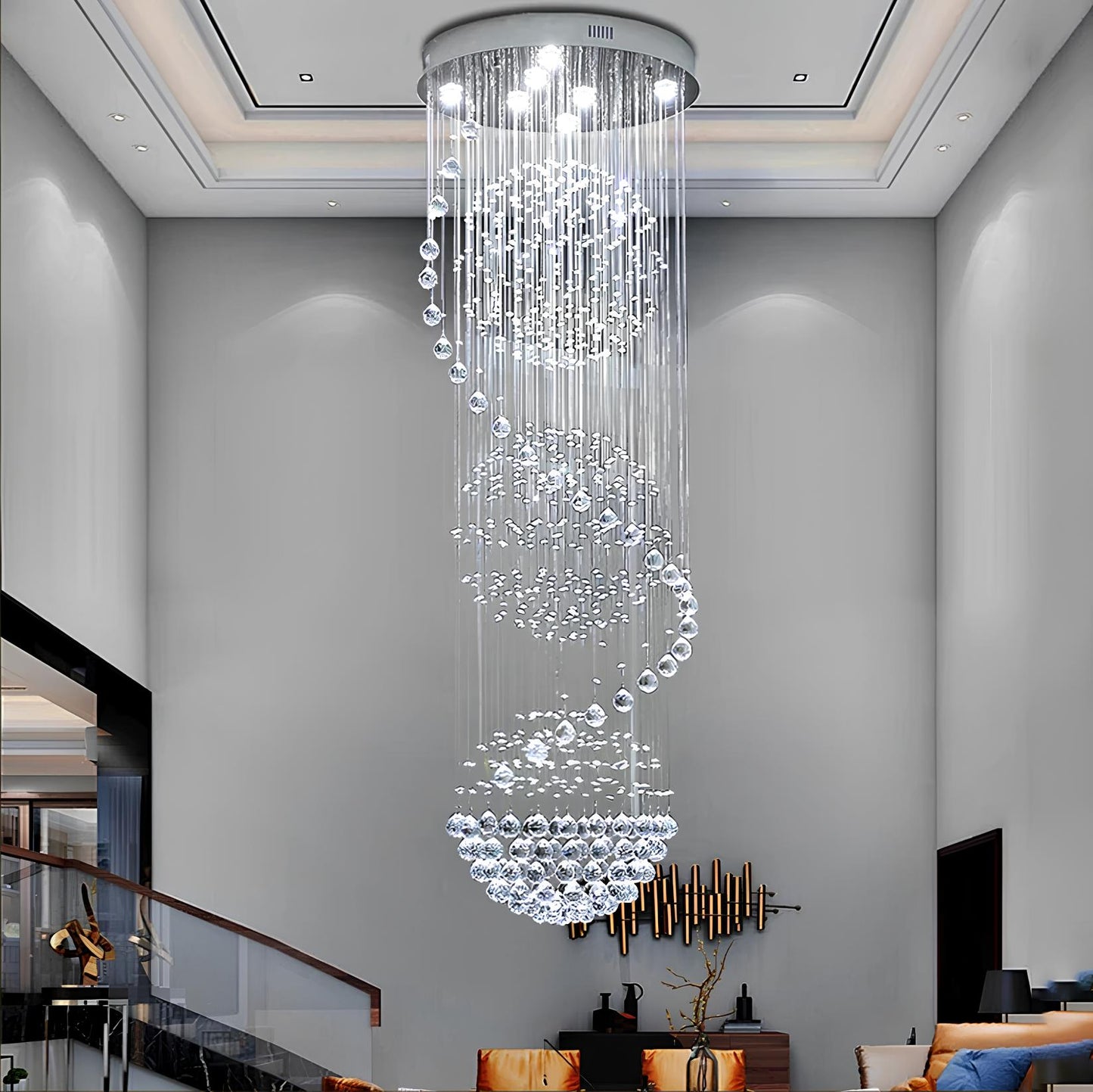 Crystal Spiral Ball Raindrop Staircase Chandelier - Homevalley.co.uk