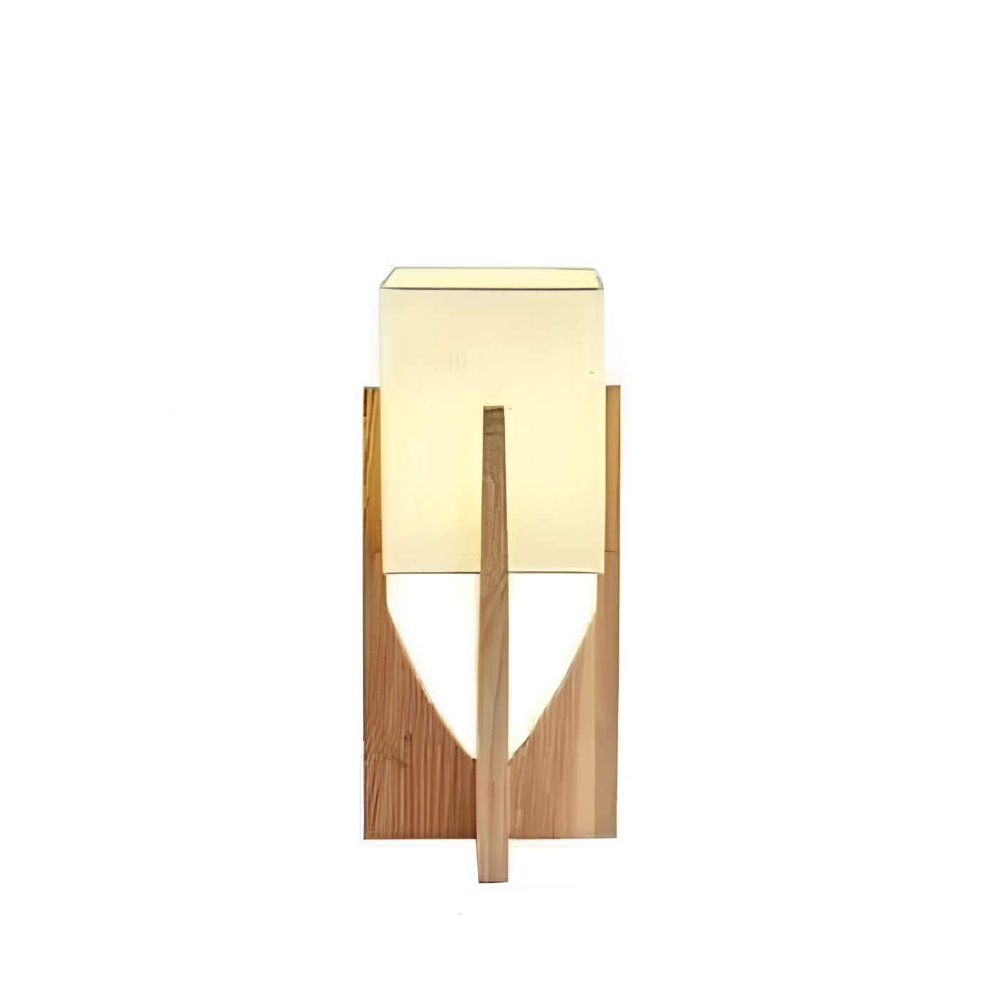 Modern table lamp with wooden base and glass shade on a white background
