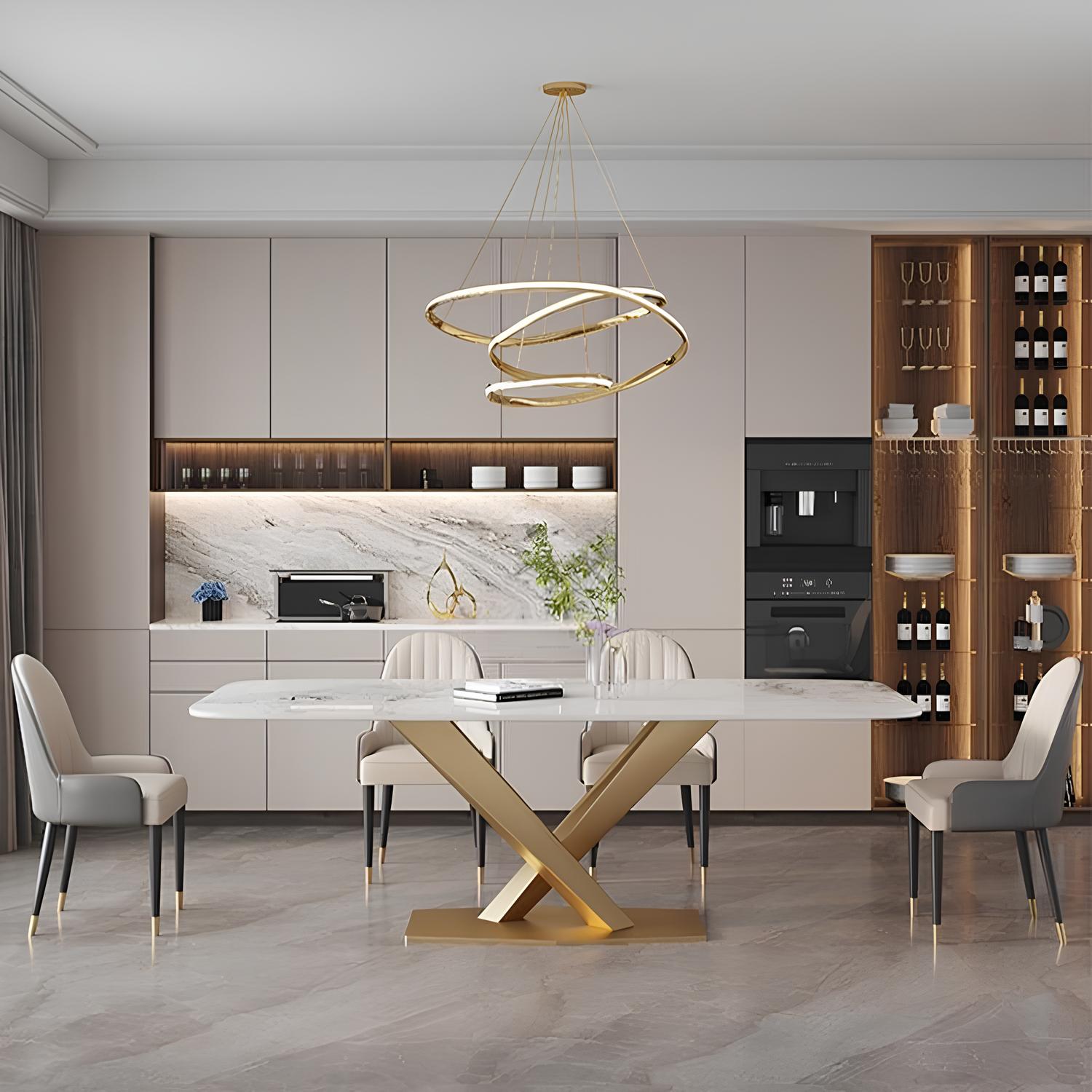 Dining Table Set with Marble Top, Stainless Steel base and chairs - Homevalley.co.uk