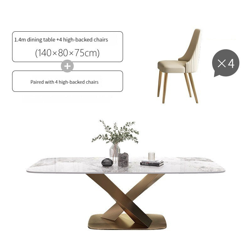 Dining Table Set with Marble Top, Stainless Steel base and chairs - Homevalley.co.uk