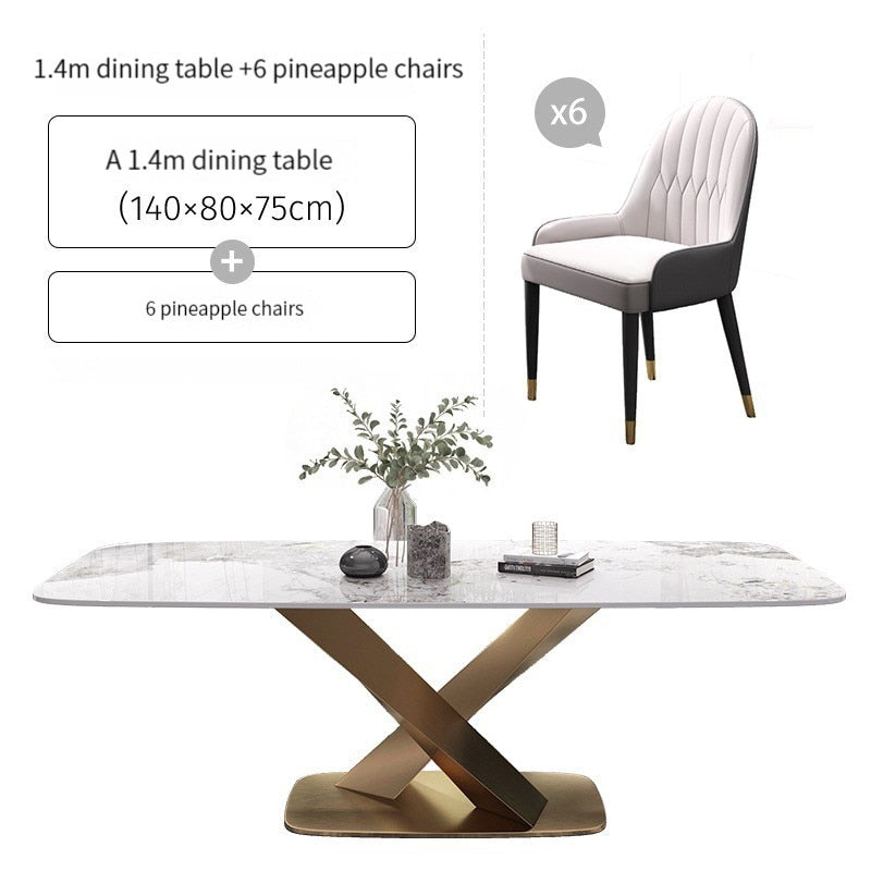 Dining Table Set with Marble Top, Stainless Steel base and chairs - Homevalley.co.uk