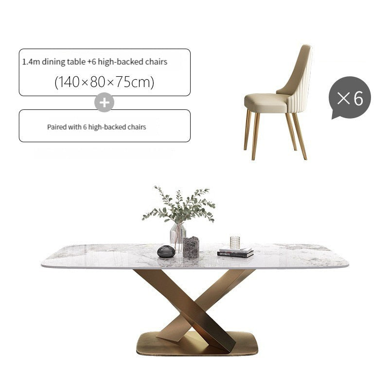 Dining Table Set with Marble Top, Stainless Steel base and chairs - Homevalley.co.uk