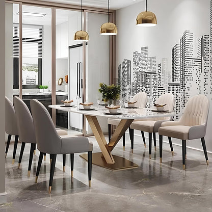 Dining Table Set with Marble Top, Stainless Steel base and chairs - Homevalley.co.uk