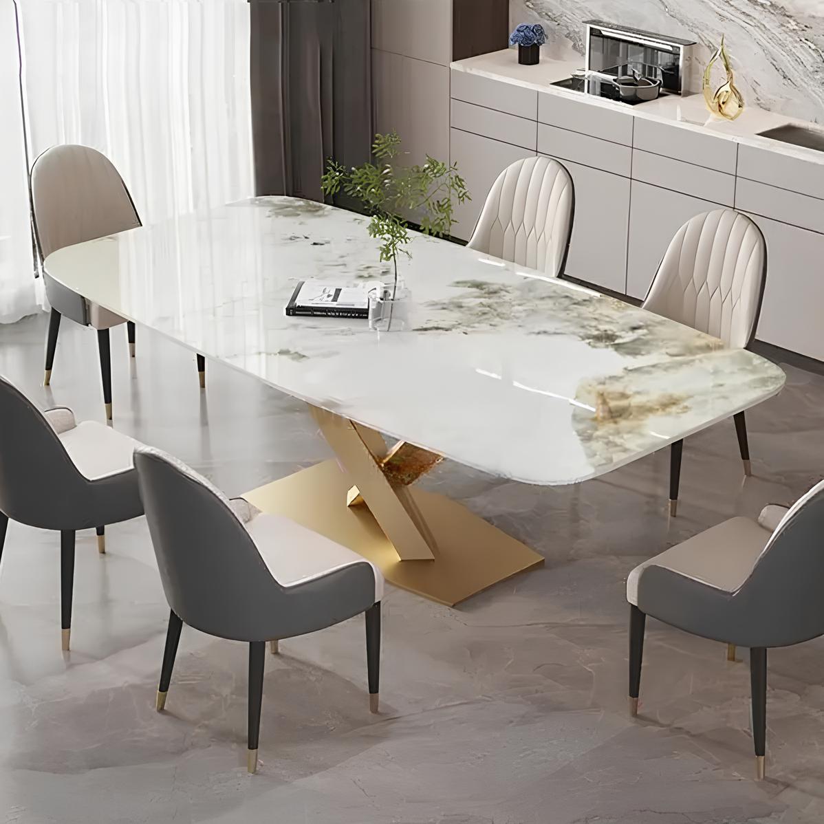 Dining Table Set with Marble Top, Stainless Steel base and chairs - Homevalley.co.uk