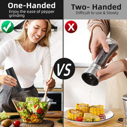Electric Automatic Salt and Pepper Grinder Set, Rechargeable, USB Gravity Sensing Design - Homevalley.co.uk