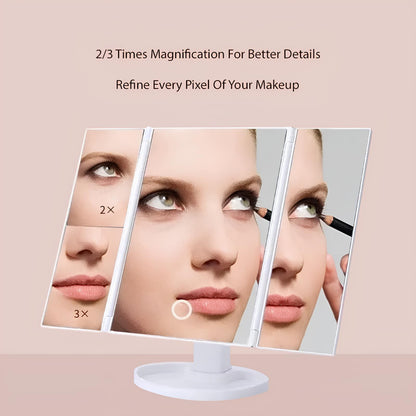 LED Makeup Mirror 1/2/3X Magnifying, 180° Rotation, 22 LED Lights