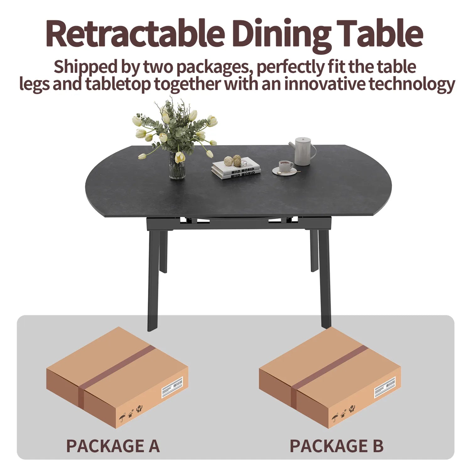 Extendable Round Sintered Stone Marble Dining Table - Homevalley.co.uk