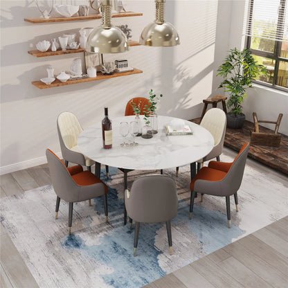 Extendable Round Sintered Stone Marble Dining Table - Homevalley.co.uk