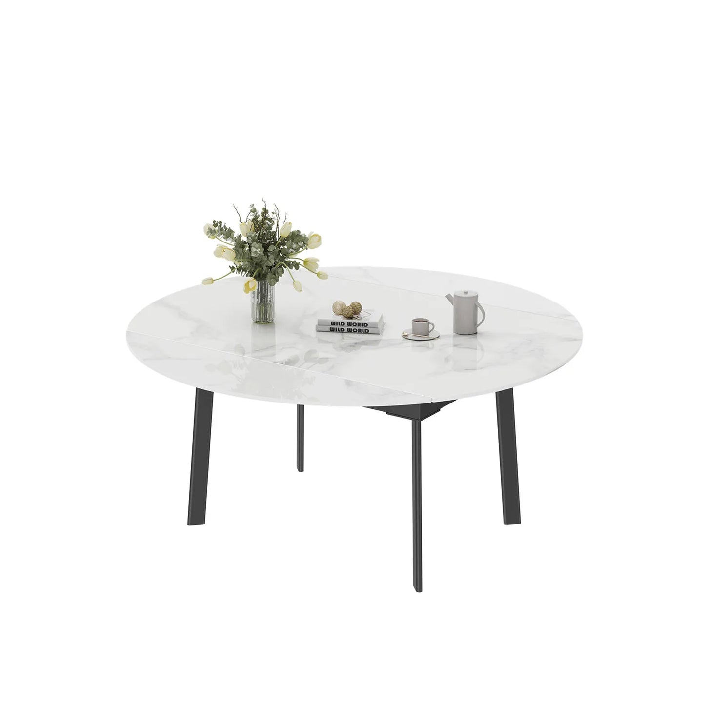 Extendable Round Sintered Stone Marble Dining Table - Homevalley.co.uk