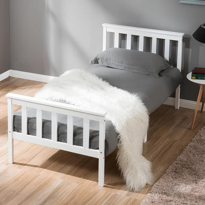 Solid Pine Wood White Single Bed Frame