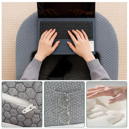 Memory Foam Backrest Pillow with Arm Support & Storage Pockets – Reading, Gaming & Bed Support Cushion