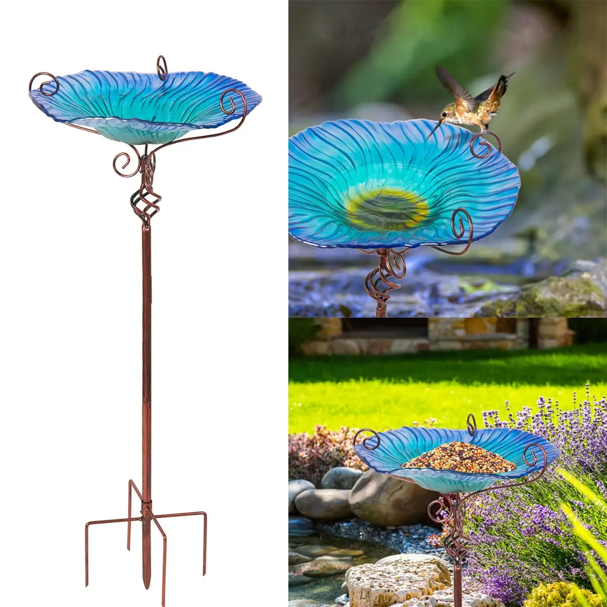 Flower Glass Bird Bath, Height 63 cm - Homevalley.co.uk