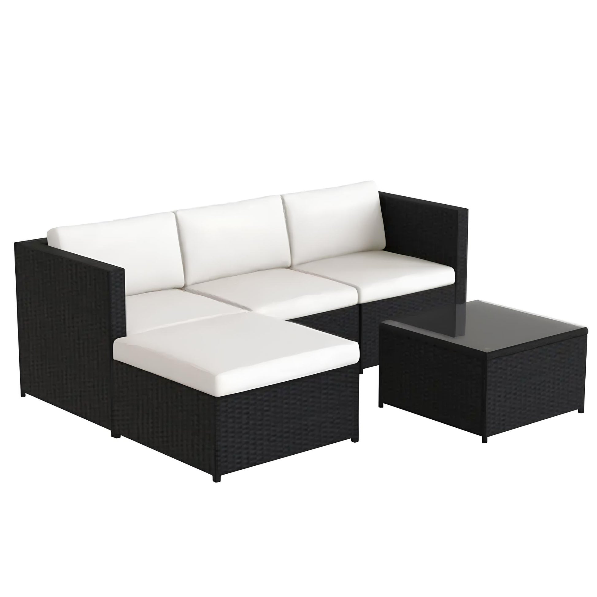Garden Corner Sofa rattan Patio Set with Coffee Table and a Footstool - Homevalley.co.uk