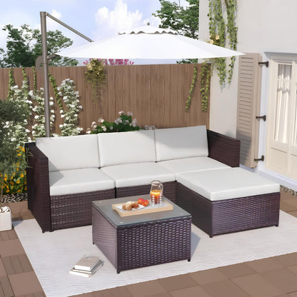 Garden Corner Sofa rattan Patio Set with Coffee Table and a Footstool - Homevalley.co.uk