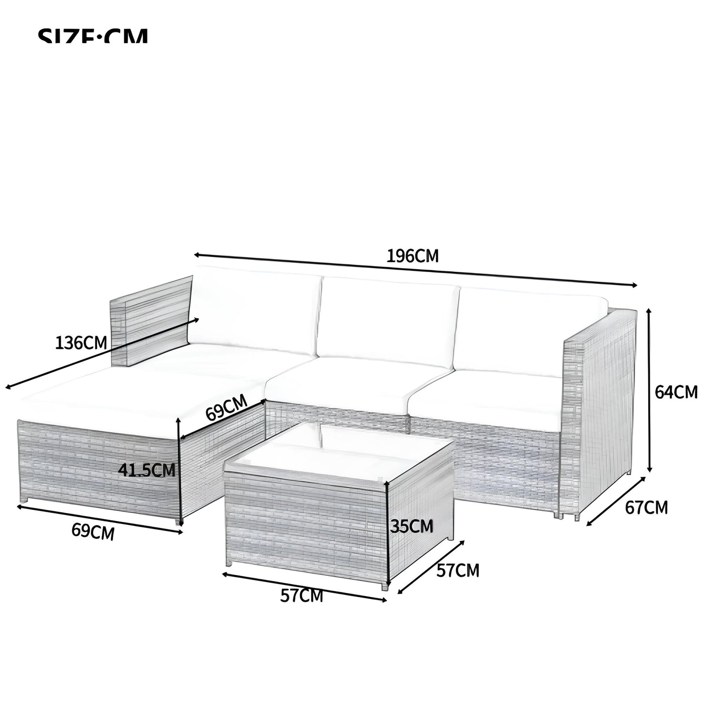Garden Corner Sofa rattan Patio Set with Coffee Table and a Footstool - Homevalley.co.uk