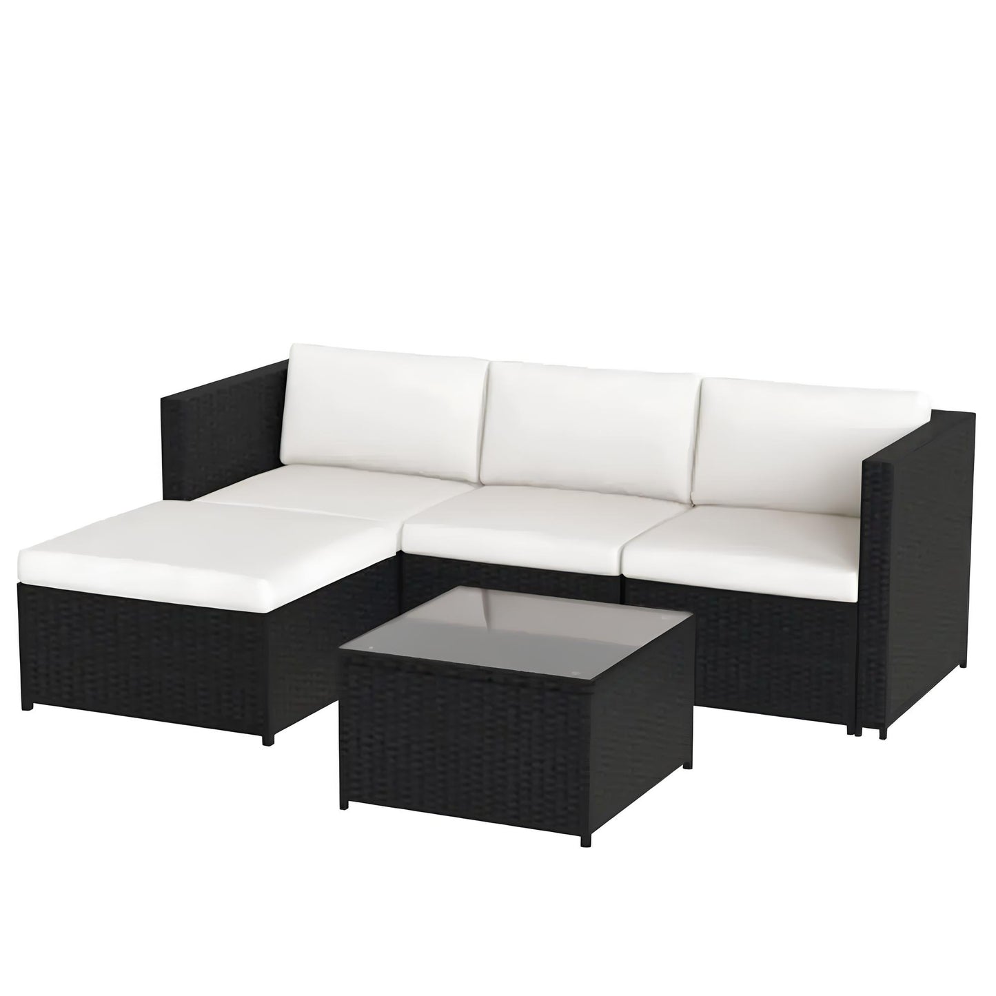 Garden Corner Sofa rattan Patio Set with Coffee Table and a Footstool - Homevalley.co.uk