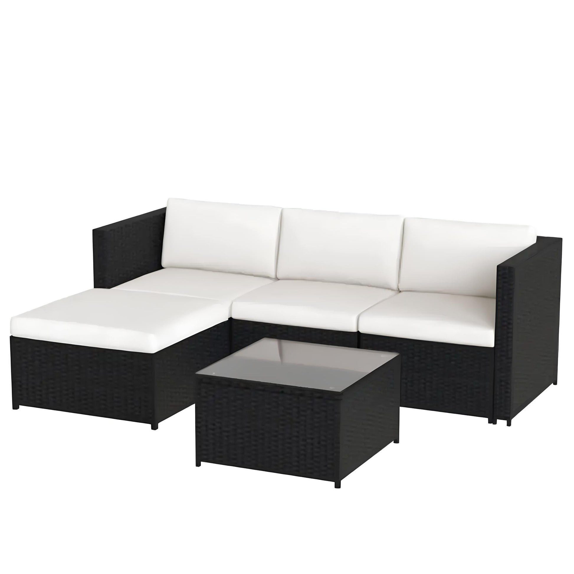 Garden Corner Sofa rattan Patio Set with Coffee Table and a Footstool - Homevalley.co.uk