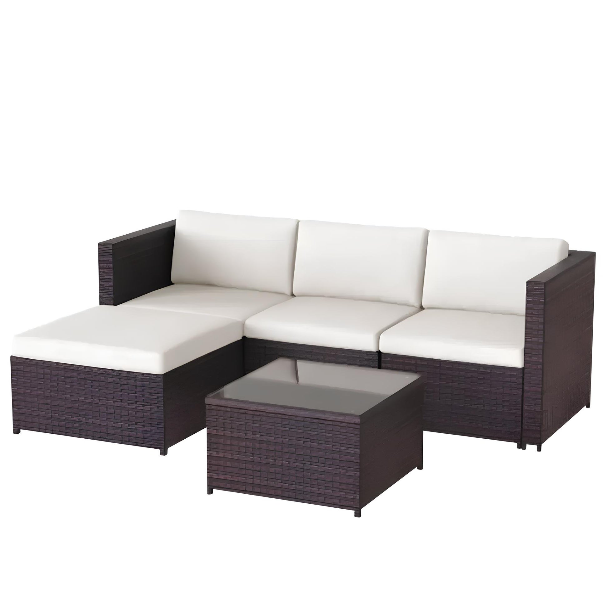 Garden Corner Sofa rattan Patio Set with Coffee Table and a Footstool - Homevalley.co.uk
