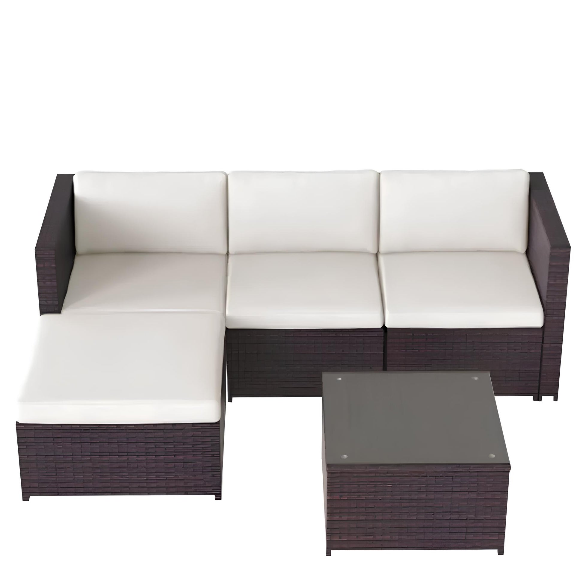 Garden Corner Sofa rattan Patio Set with Coffee Table and a Footstool - Homevalley.co.uk