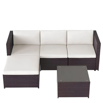 Garden Corner Sofa rattan Patio Set with Coffee Table and a Footstool - Homevalley.co.uk